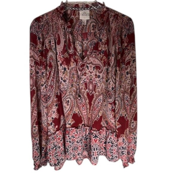 Knox Rose Burgundy Multicolor Floral Popover Top- Size S - Picture 1 of 14
